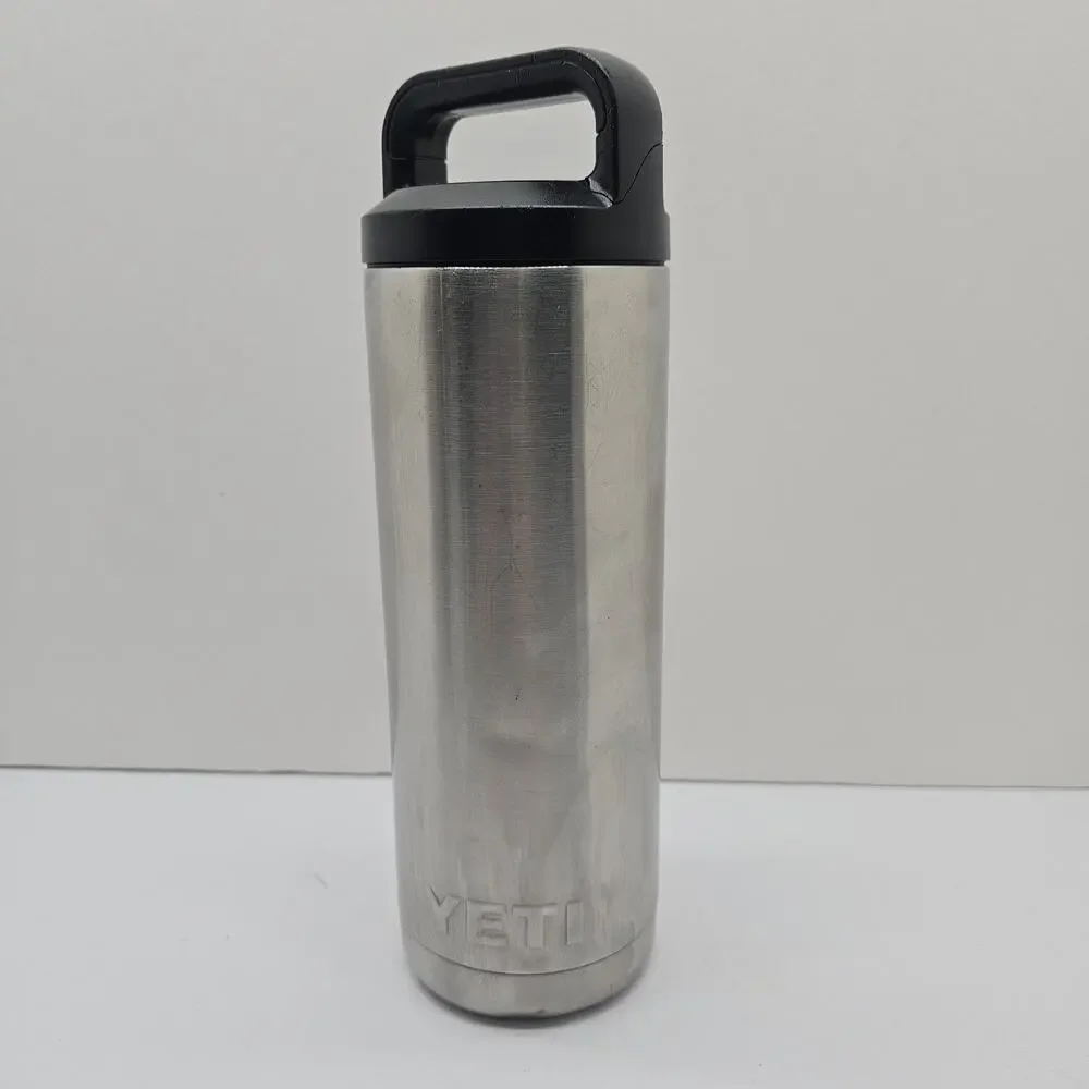 YETI Rambler 18 oz Stainless Steel Silver Bottle Standard Cap Water Coffee Soda